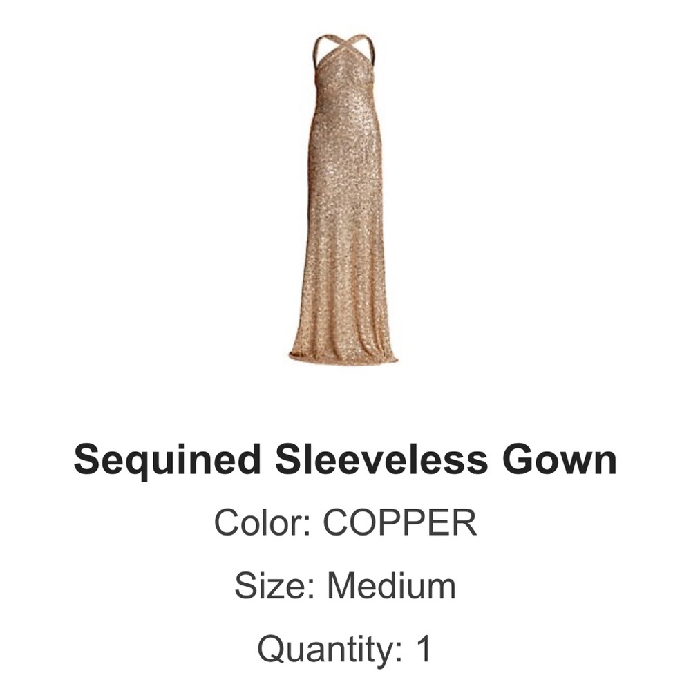 Tadashi Shoji Champagne Gold Sequin Halter Dress